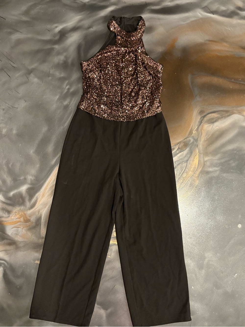 Alexa B Formal Sequin Sparkly Halter Wide Leg Jumpsuit Date Night Party Size 10